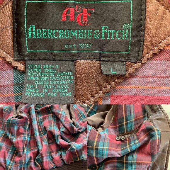 Abercrombie & Fitch Vintage 80s Leather Bomber Jacket Men’s Large Dark Camel - Picture 3 of 9